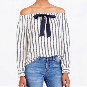 J. Crew Mercantile Blue and White Striped Off Shoulder Blouse Size XS